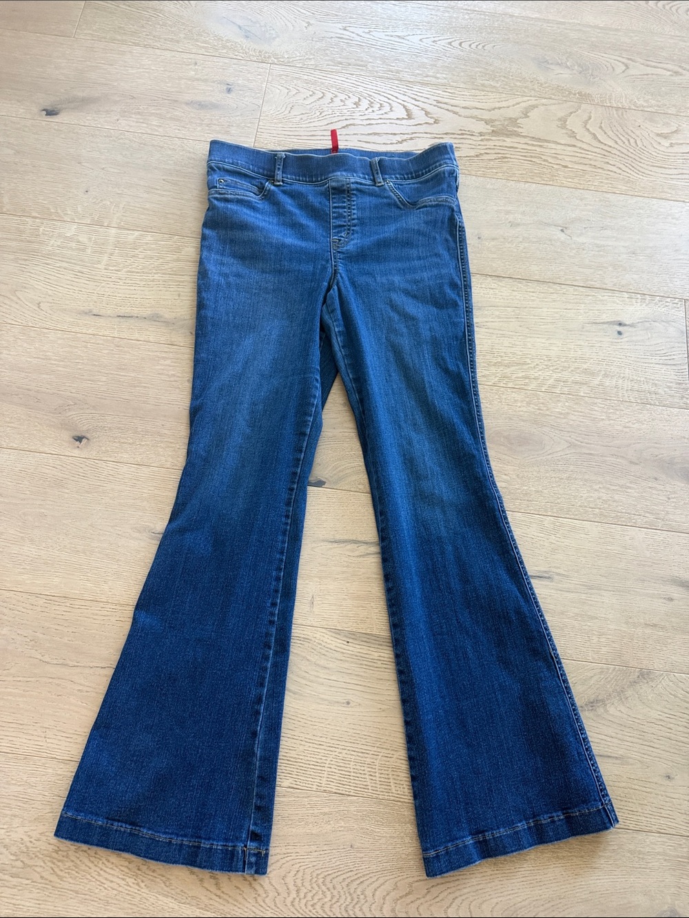 Spanx Jeans Pull On Stretch Flare Denim Jeans Size Large Petite